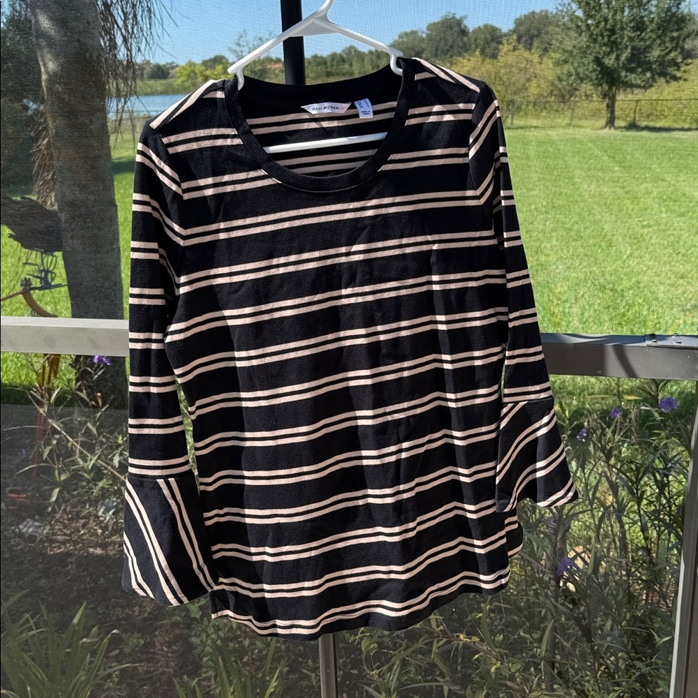 Isaac Mizarahi fall Large Scoop Neck Striped Bell Sleeve NWOT
